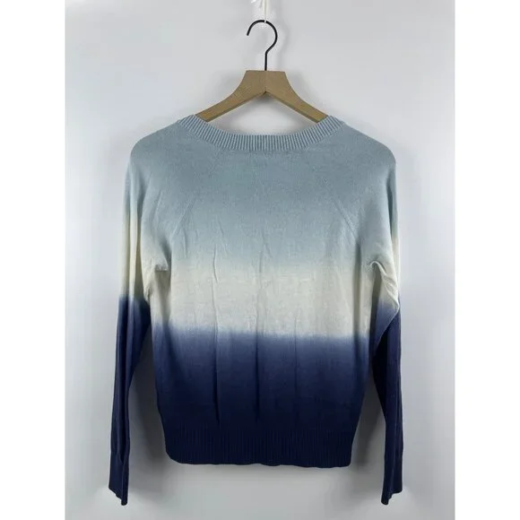 Minnie Rose Women's Small Cashmere Blend Ombre Dip Dye Beachy V-Neck Sweater - Picture 5 of 10